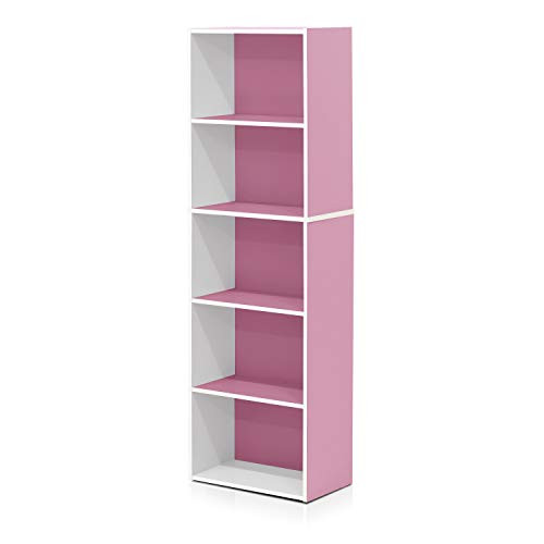 Furinno 5Tier Reversible Color Open Shelf Bookcase  WhitePink 11055WHPI