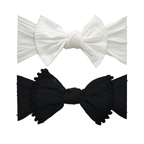 Baby Bling Bows 2 Pack  Girls Trimmed Classic Knot Headbands White and Black