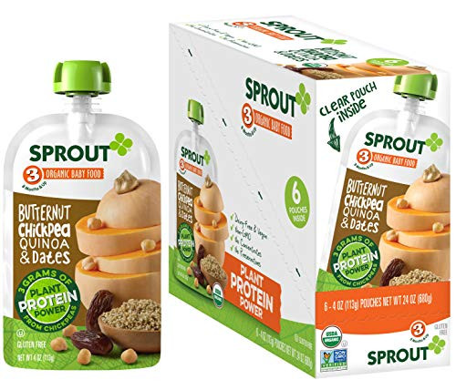 Sprout Organic Baby Food Pouches Stage 3 Plant Powered Protein Butternut Chickpea Quinoa  Dates 4 Ounce Pouches Pack of 6