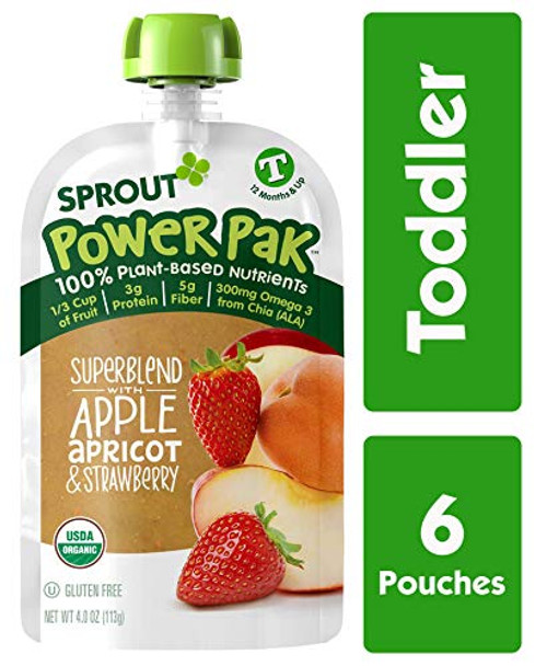 Sprout Organic Stage 4 Toddler Food Power Pak Pouches Superblend w Apple Apricot  Strawberry 4 Ounce Pack of 6