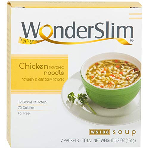 WonderSlim LowCarb Diet High Protein Soup Mix  Chicken Noodle Soup 7 Servings  Low Carb Low Calorie Fat Free Soup