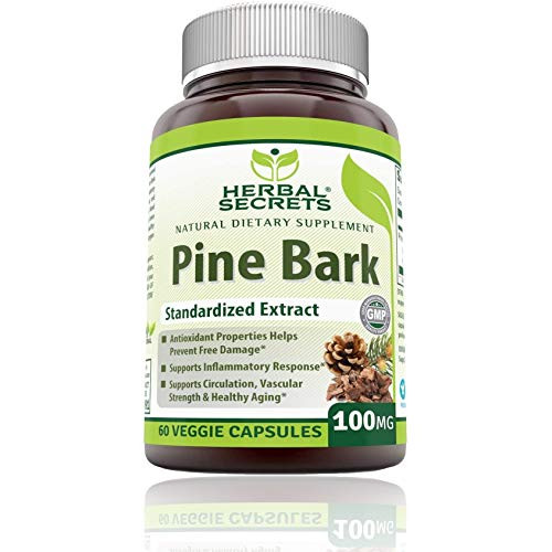 Herbal Secrets Pine bark Extract 100 mg 60 Veggie Capsules NonGMO Antioxidant  Antiinflammatory Properties* Protection Against Free Radicals* Supports Circulation Vascular Strength*