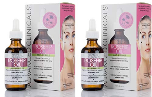 Advanced Clinicals Rosehip Oil Antiwrinkle Face Oil with Vitamin C and Vitamin E for Sun Damage Age Spots and Wrinkles Two  18oz