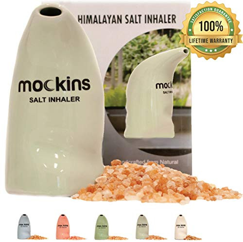 Mockins Easy to Use Ceramic Salt Inhaler and Includes Pure Himalayan Pink Salt  Olive Color  Asthma and Allergy Relief