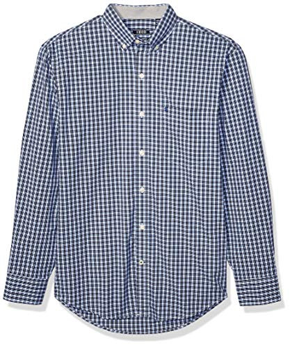 IZOD Mens Button Down Long Sleeve Stretch Performance Shirt BlackBlue Plaid Medium