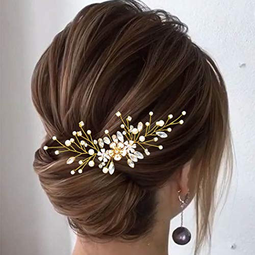 Barode Rhinestones Bridal Wedding Hair Pins Silver Flower Hairpin Pearl Bride Hair Accessories for Women and Girlss Gold Barode Rhinestones Bridal Wedding Hair Pins Silver Flower Hairpin Pearl Bride Hair Accessories for Women and Girlss Gold
