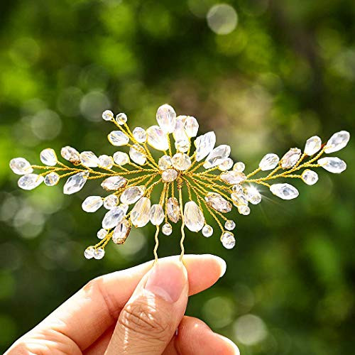 Barode Crystals Bridal Wedding Hair Pins Silver Sparkly Rhinestones Hairpin Bride Hair Accessories for Women and Girlss Gold