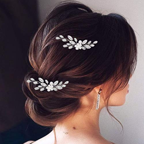 Barode Bridal Wedding Hair Pins Silver Flower Crystal Hairpin Rhinestones Pearl Bride Hair Accessories for Women and GirlsPack of 2 Silver Barode Bridal Wedding Hair Pins Silver Flower Crystal Hairpin Rhinestones Pearl Bride Hair Accessories for Women and GirlsPack of 2 Silver