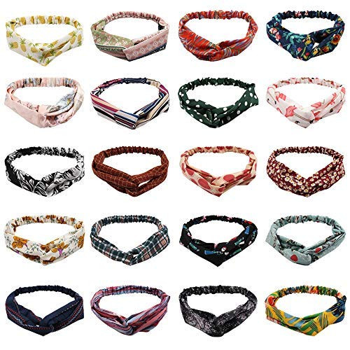 Boho Headbands for Women  20 Pcs Floral Headbands Bandeau Hair Bands Criss Cross Head Wrap Elastic Hair Wrap Hair Accessories