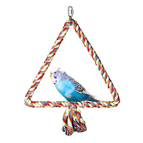 Wontee Bird Triangle Rope Swing Colorful Perch Chewing Toy for Parrots Budgie Parakeet Cockatiel Cockatoo S