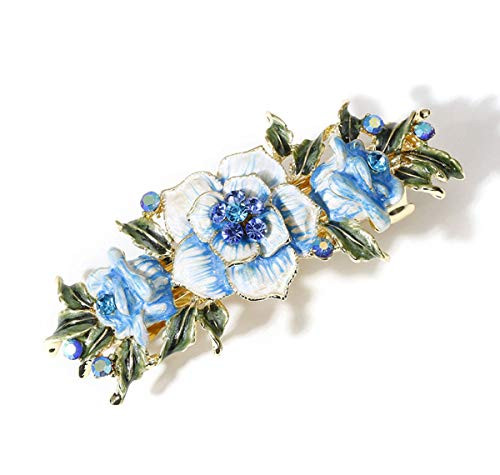 Women Exquisite Flower Hair Barrette Bridal Wedding Rhinestone Hair Clip Vintage Metal Crystals French Barrettes Hair Clasps Hair Accessories Blue