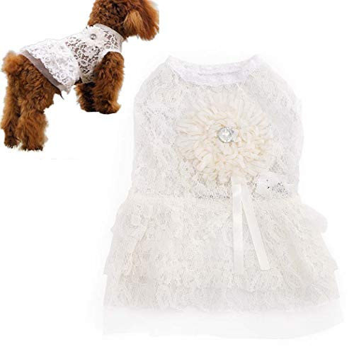Petea Dog Dress White Flower Lace Tutu Skirt Crystal Cute Puppy Dress Wedding Party Princess Pet Apparel Clothes for Small Dogs and Cats S Petea Dog Dress White Flower Lace Tutu Skirt Crystal Cute Puppy Dress Wedding Party Princess Pet Apparel Clothes for Small Dogs and Cats S