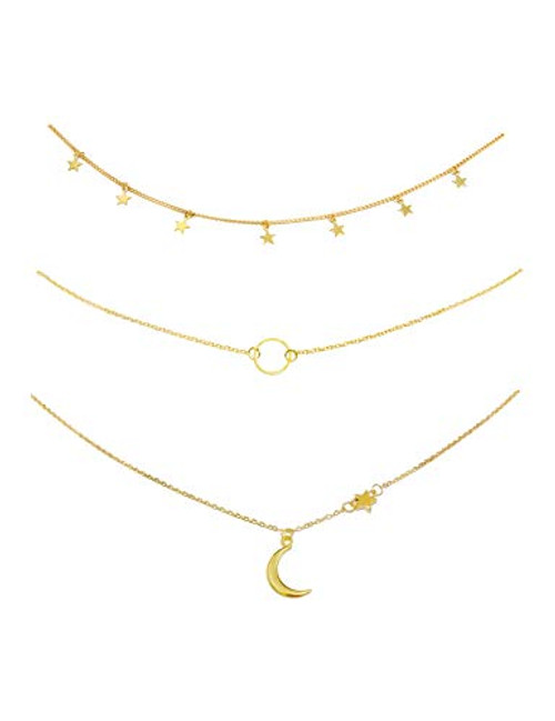 ROSTIVO Star Necklace Choker for Women Girls Moon Necklace Pendant Dainty Simple Circle Choker Necklace Set 3 Pack Gold ROSTIVO Star Necklace Choker for Women Girls Moon Necklace Pendant Dainty Simple Circle Choker Necklace Set 3 Pack Gold