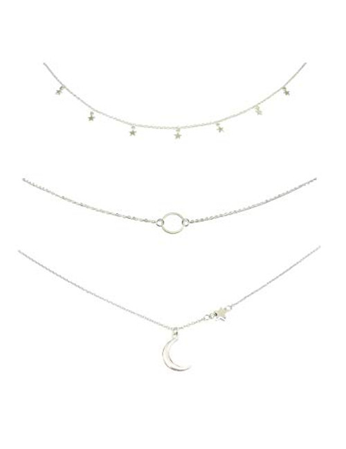 ROSTIVO Star Necklace Choker for Women Girls Moon Necklace Pendant Dainty Simple Circle Choker Necklace Set 3 Pack Silver ROSTIVO Star Necklace Choker for Women Girls Moon Necklace Pendant Dainty Simple Circle Choker Necklace Set 3 Pack Silver
