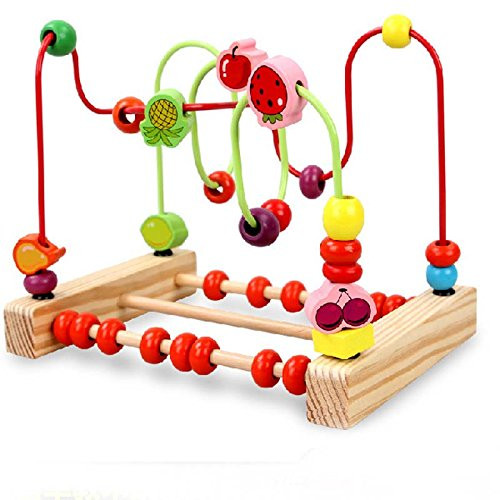 Mincy Wooden Fruits Bead Maze Roller Coaster Game Educational Toys for Toddlers Kids, Early Learning Intelligence Development Infant Teaching Tools