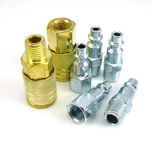 Green Power Air Coupler and Plug Kit 14 NPT Air Fittings Industrial Type IM 7 Piece Air Tool and Compressor Accessories Kit D07