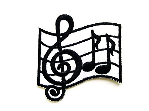TH White Musical Notes G Clef Eighth Music Scale Classical Sew Iron on Embroidered Applique Badge Sign Patch Clothing etc