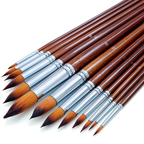 Artist Watercolor Paint Brushes Set 13pcs - Round Pointed Tip Soft Anti-Shedding Nylon Hair - Detail Paint Brush for Watercolor, Acrylics, Ink, Gouache, Oil and Tempera Artist Watercolor Paint Brushes Set 13pcs - Round Pointed Tip Soft Anti-Shedding Nylon Hair - Detail Paint Brush for Watercolor, Acrylics, Ink, Gouache, Oil and Tempera