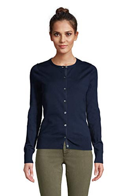 Lands End Womens Supima Cotton Long Sleeve Cardigan Sweater Radiant Navy Petite Small