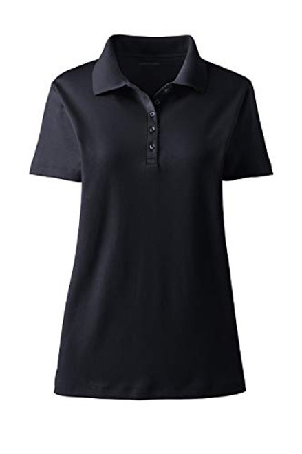 Lands End Womens Short Sleeve Supima Polo Black Regular Large