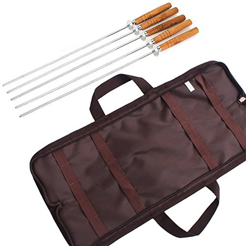 BBQ Sticks with Wooden Handle | Barbecue Skewers Marshmallow Roasting Sticks Wooden Handle | Hot Dog Fork for Camping Cookware | BBQ Fork For Campfire Cooking Camping Picnic With Grill Sticks (5 Pcs)