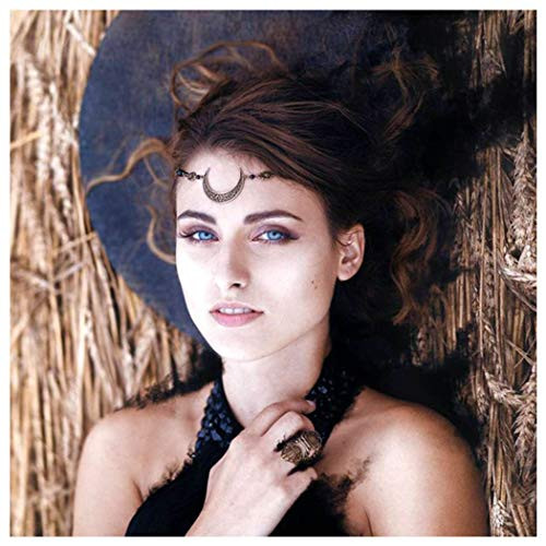 CanB Boho Head Chain Gold Gypsy Hair Chain Vintage Moon Pendant Hair Jewelry Crystal Forehead Headpiece Festival Headband Charm Hair Accessories for Women Girls