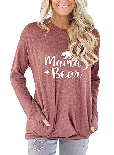Women Casual Loose Fit Tunic Top Pocket Pullover Mama Bear Shirts Baggy Comfy Blouse