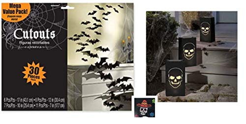 Amsc Bat Cutouts Cemetery  Luminary Bags Skull Boneyard  Halloween Decoration Supplies 2 PC Set