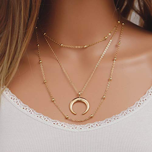 Fstrend Gypsy Layered Necklace Dainty Moon Beaded Pendant Necklaces Jewelry for Women and Girls Gold Fstrend Gypsy Layered Necklace Dainty Moon Beaded Pendant Necklaces Jewelry for Women and Girls Gold