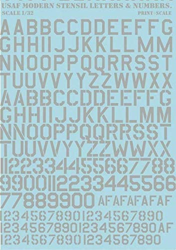 Print Scale 32001  132 USAF Modern Stencil Letters and Numbers White Decal