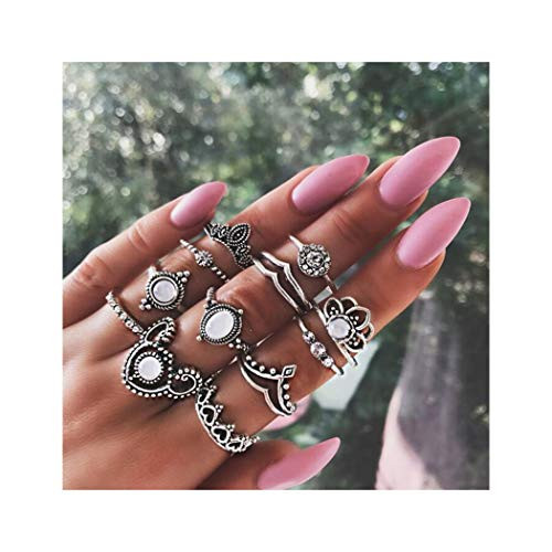 deladola Vintage Rings Set Silver Crystal Retro Knuckle Joint Finger Rings Rhinestone Carving Flower Stackable Midi Ring Jewelry for Women and Girls12 Pcs