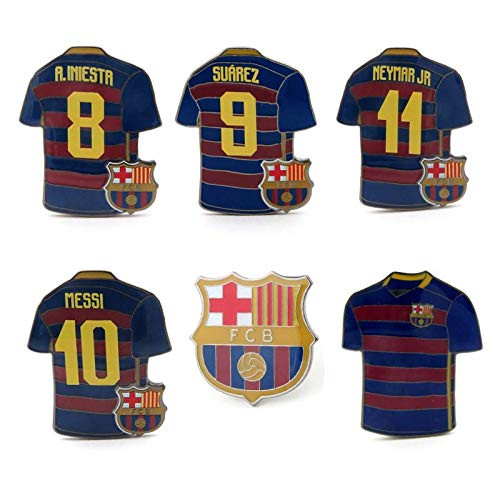 Barcelona  Player Jerseys  Crest Pin Set 6 Pieces  Includes Iniesta Suarez Messi Neymar Home Jersey  Team Crest Pin