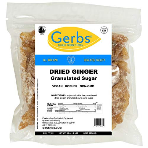 GERBS Dried Granulated Ginger Slices 32 ounce Bag Unsulfured Preservative Top 14 Food Allergy Free