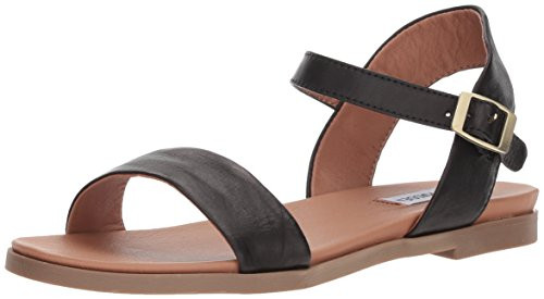 Steve Madden Womens Dina Flat Sandal Black Leather 8 M US