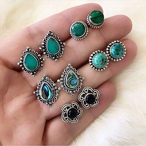 Aimitery Boho Turquoise Earrings Set Gold Gemstone Ear Stud Crystal Earring Jewelry for Women and Girls Aimitery Boho Turquoise Earrings Set Gold Gemstone Ear Stud Crystal Earring Jewelry for Women and Girls