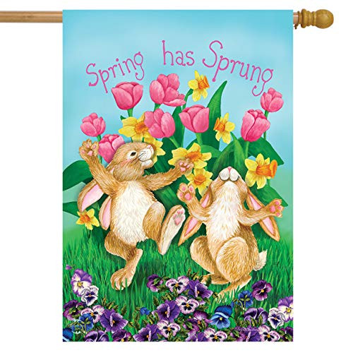 Briarwood Lane Spring Has Sprung Rabbits House Flag Floral Bunnies Tulips 28" x 40"