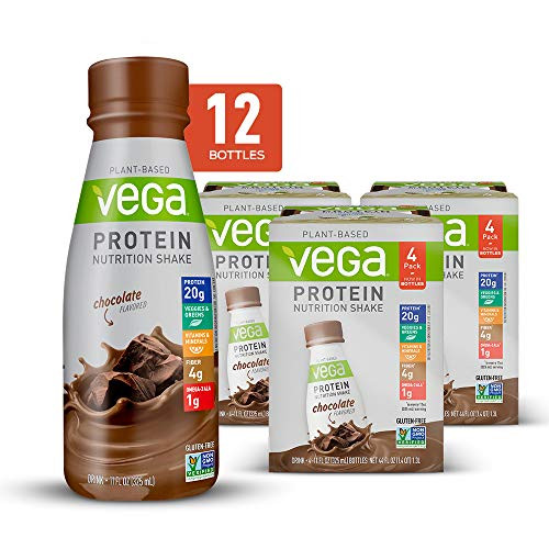 Vega Protein Shakes Ready to Drink Chocolate  Plant Based Vegan Nutrition Shake with Veggies Greens Vitamins  Minerals Gluten Free Dairy Free Soy Free Vegetarian Non GMO 11 Fl Oz 12 Count