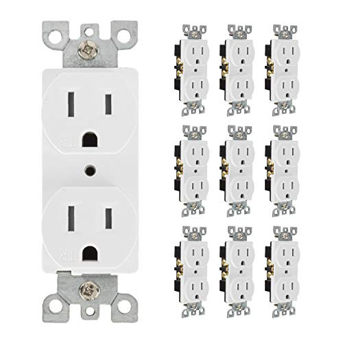 Duplex Receptacle Outlet 10 Pack  Tamper Resistant 3 Prong Electrical Wall Outlets  15 Amp 125 Volt 3 Wire SelfGrounding UL Listed