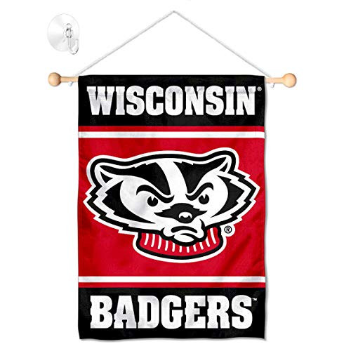 College Flags  Banners Co Wisconsin Badgers Window Wall Banner Hanging Flag with Suction Cup