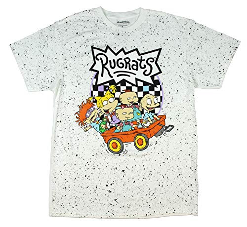 Nickelodeon Mens Rugrats Group Wagon Ride With Logo Black Splatter TShirt LG Nickelodeon Mens Rugrats Group Wagon Ride With Logo Black Splatter TShirt LG