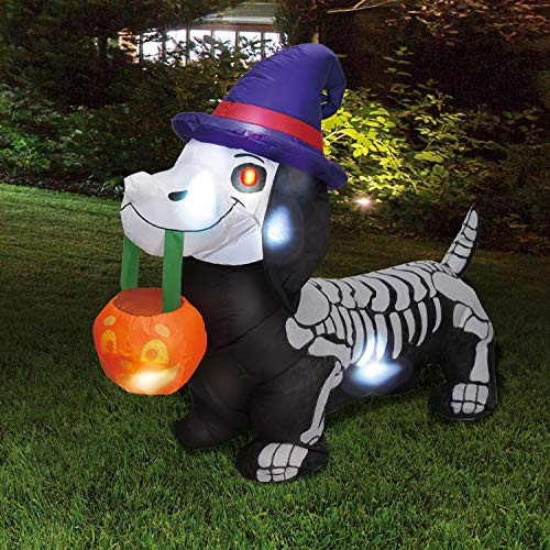 Joiedomi 5 FT Long Halloween Inflatable Skeleton Wiener Dog Inflatable Yard Decoration with Buildin LEDs Blow Up Inflatables for Halloween Party Indoor Outdoor Yard Garden Lawn Decorations