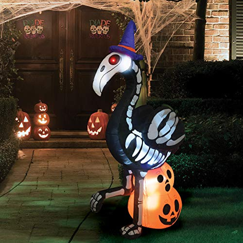 Joiedomi 5 FT Tall Halloween Inflatable Skeleton Flamingo with Buildin LEDs Blow Up Inflatables for Halloween Party Indoor Outdoor Yard Garden Lawn Decorations