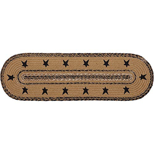 VHC Brands Primitive Flooring Kettle Grove Border Jute Latex Backing Star Oval Stair Tread Natural Tan VHC Brands Primitive Flooring Kettle Grove Border Jute Latex Backing Star Oval Stair Tread Natural Tan