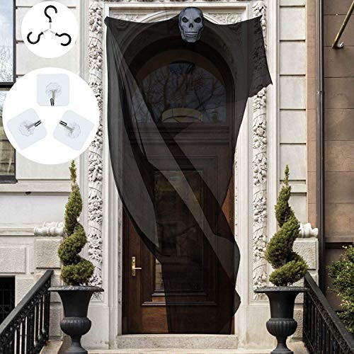 Elcoho 10ft Halloween Props Scary Halloween Ghost Decorations Halloween Hanging Ghost Prop Halloween Hanging Skeleton Flying Ghost Halloween Hanging Decorations for Yard Outdoor Indoor Party Bar,black