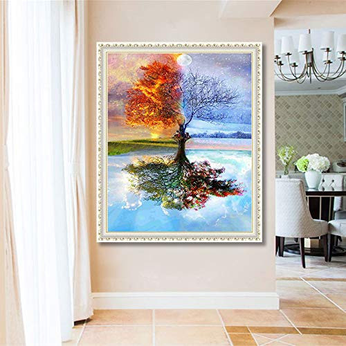 Fiotun 5D Diamond Painting by Number Kits, Full Drill Crystal Rhinestone Embroidery Pictures Arts Craft for Home Wall Decoration- Season Trees, 3040cm Fiotun 5D Diamond Painting by Number Kits, Full Drill Crystal Rhinestone Embroidery Pictures Arts Craft for Home Wall Decoration- Season Trees, 3040cm