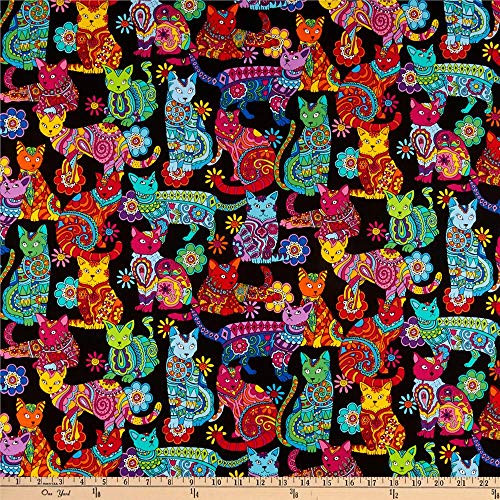 Timeless Treasures Cat Coloring Yard Multi