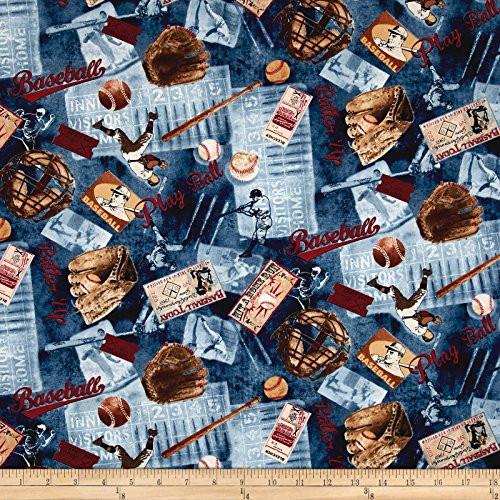 Timeless Treasures Vintage Sports Baseball Yard Navy