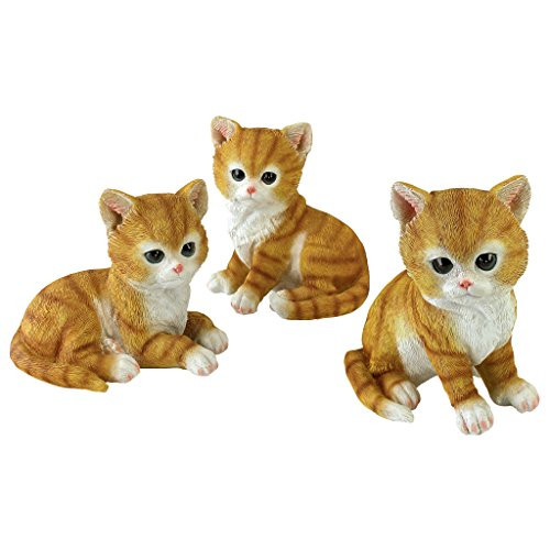 Design Toscano QM1241550 Tabby Kitten Triplets Baby Cat Statues Full Color
