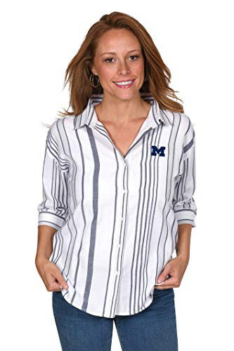 UG Apparel NCAA Michigan Wolverines Striped ButtonUp NavyWhite Medium