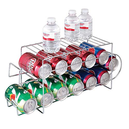 mDesign 2Tier Metal Wire Standing PopSoda and Food Can Dispenser Storage Rack Organizer with Top Shelf for Kitchen Pantry Countertop Cabinet  Holds 12 Cans  Chrome